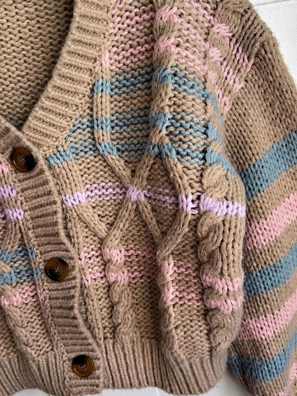 Lush Striped Cropped Cardigan Brown & Pink Large - Picture 6 of 10